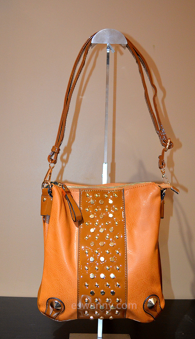 Studded Vegan Parent Leather Trim Crossbody Bag | 437660-810 | eSwanNY